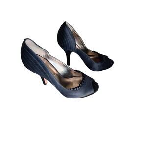 BCBG Max Azaria Black Satin Open Toe Heels